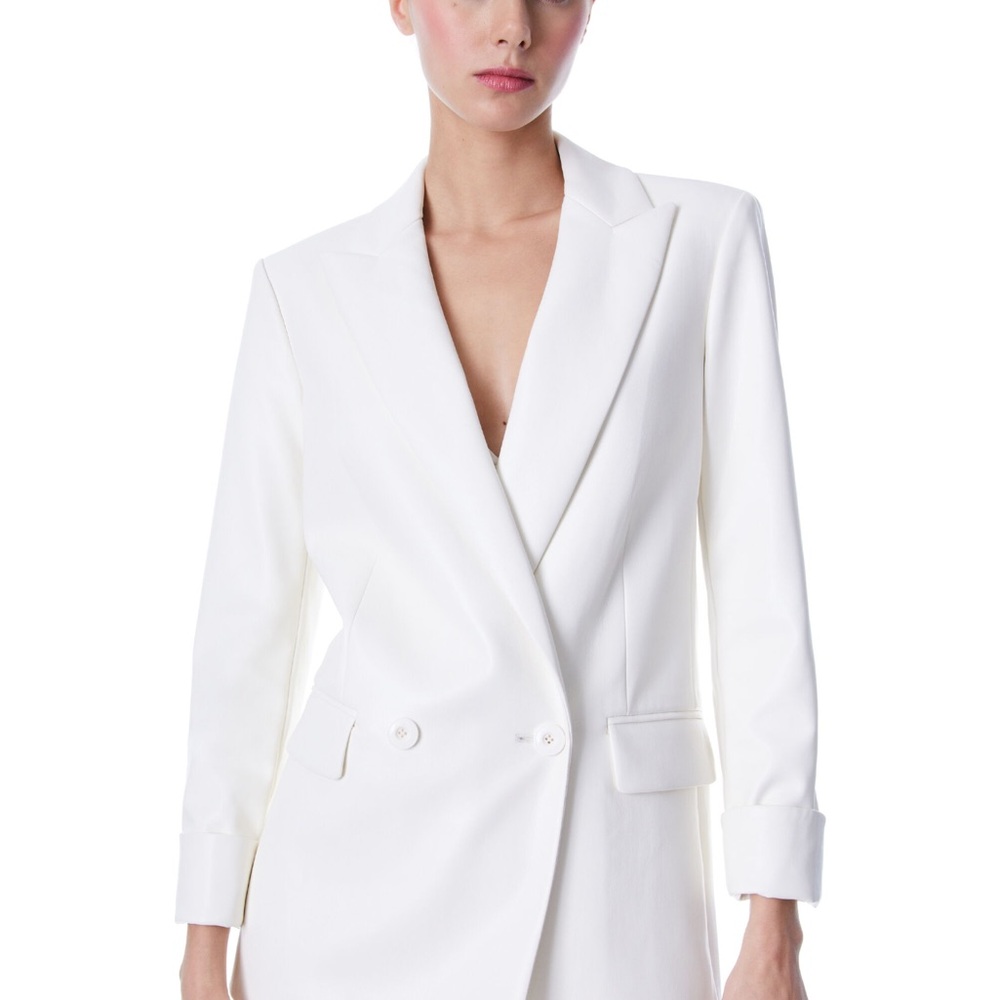 Alice + Olivia white Justin faux leather double breasted blazer - Picture 2 of 8